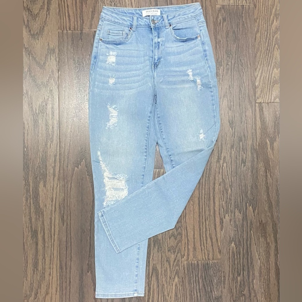 Wax Jean Light Blue Ripped Boyfriend Jeans - Picture 5 of 12